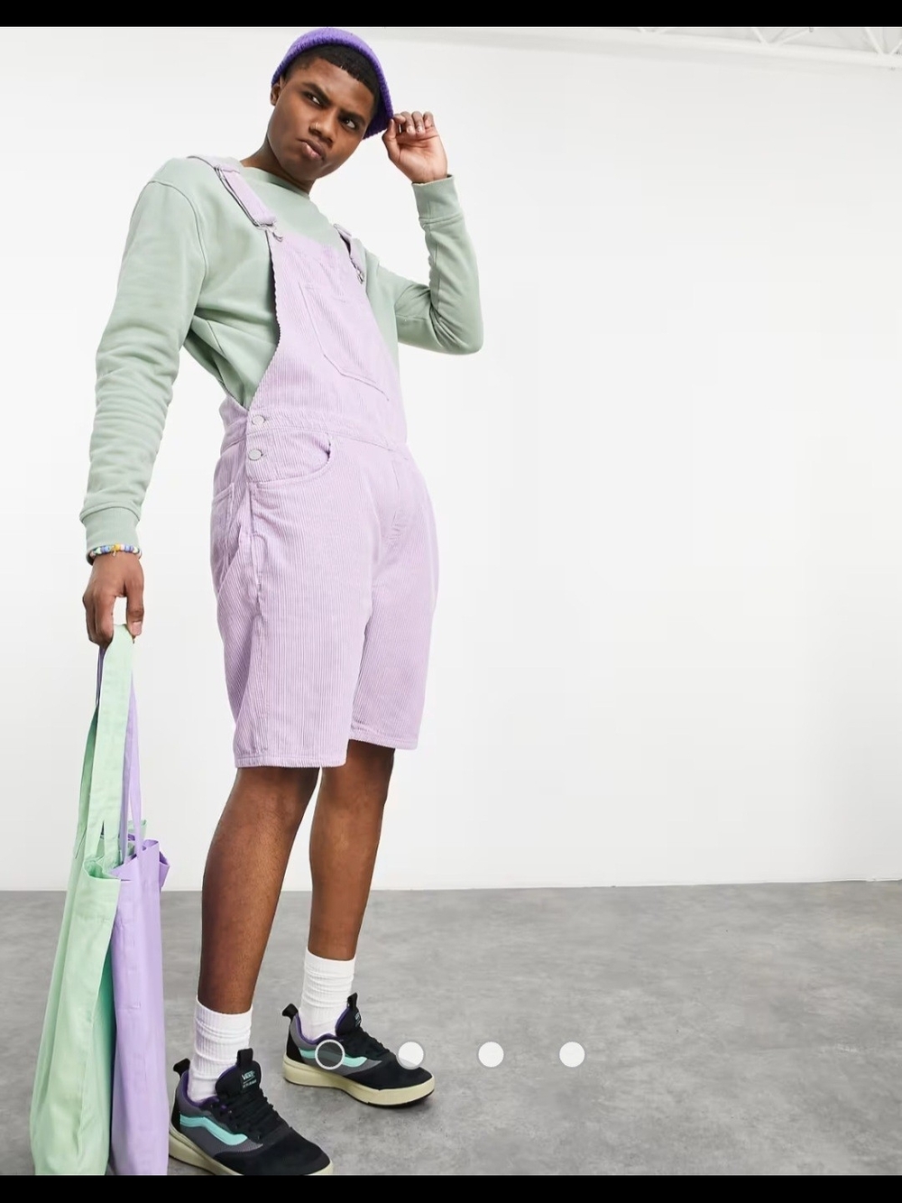 ASOS DESIGN Mens short corduroy overalls  purple XS